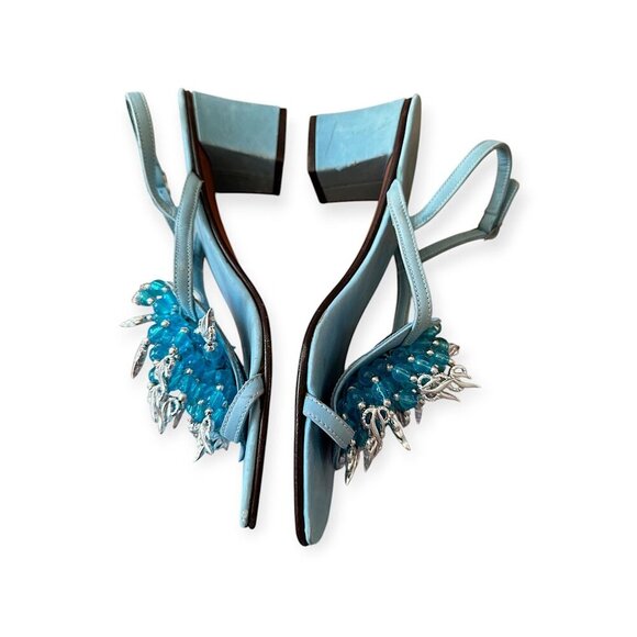 Vintage 60s Amalfi by Rangoni Beaded Mod Heel Sandals 5.5M – Blue, Made in Italy - Picture 7 of 15